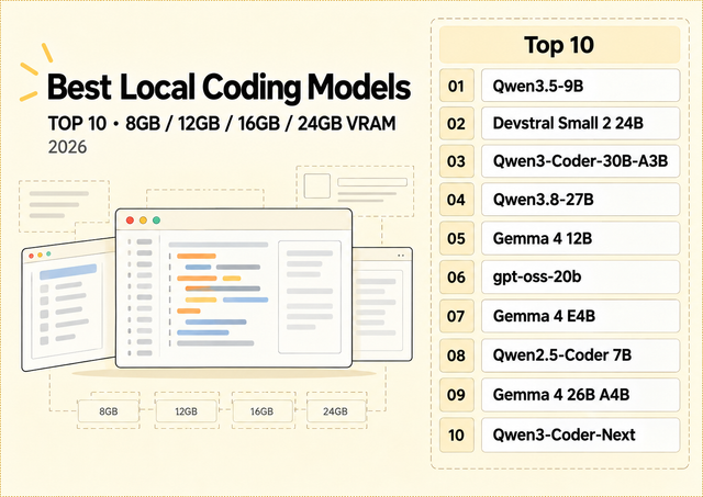 Best Local Coding Models for 8GB, 12GB, 16GB & 24GB VRAM