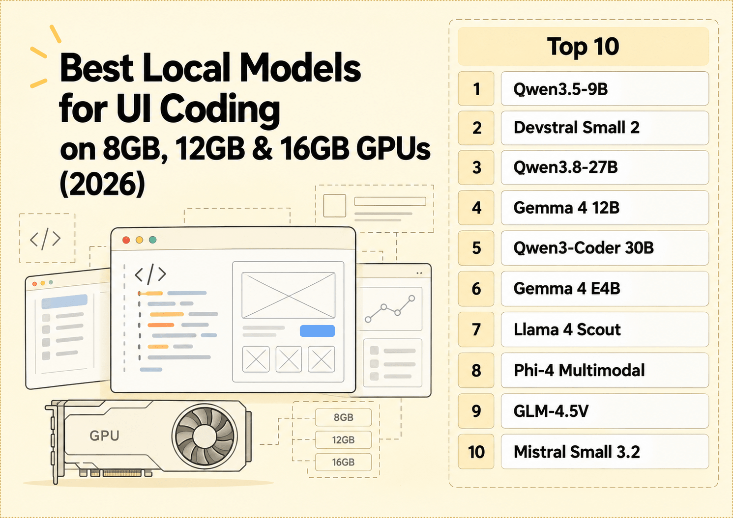 Best Local Models for UI Coding on 8GB, 12GB & 16GB GPUs (2026) - Zima Store Online