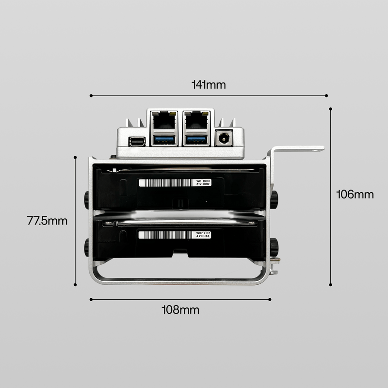ZimaBoard 2 aluminum 2-bay rack tray for 3.5-inch HDDs, ideal for home server.